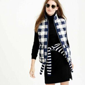 J. Crew Quilted Excursion Vest Buffalo Plaid in Blue / White - Sz S - New